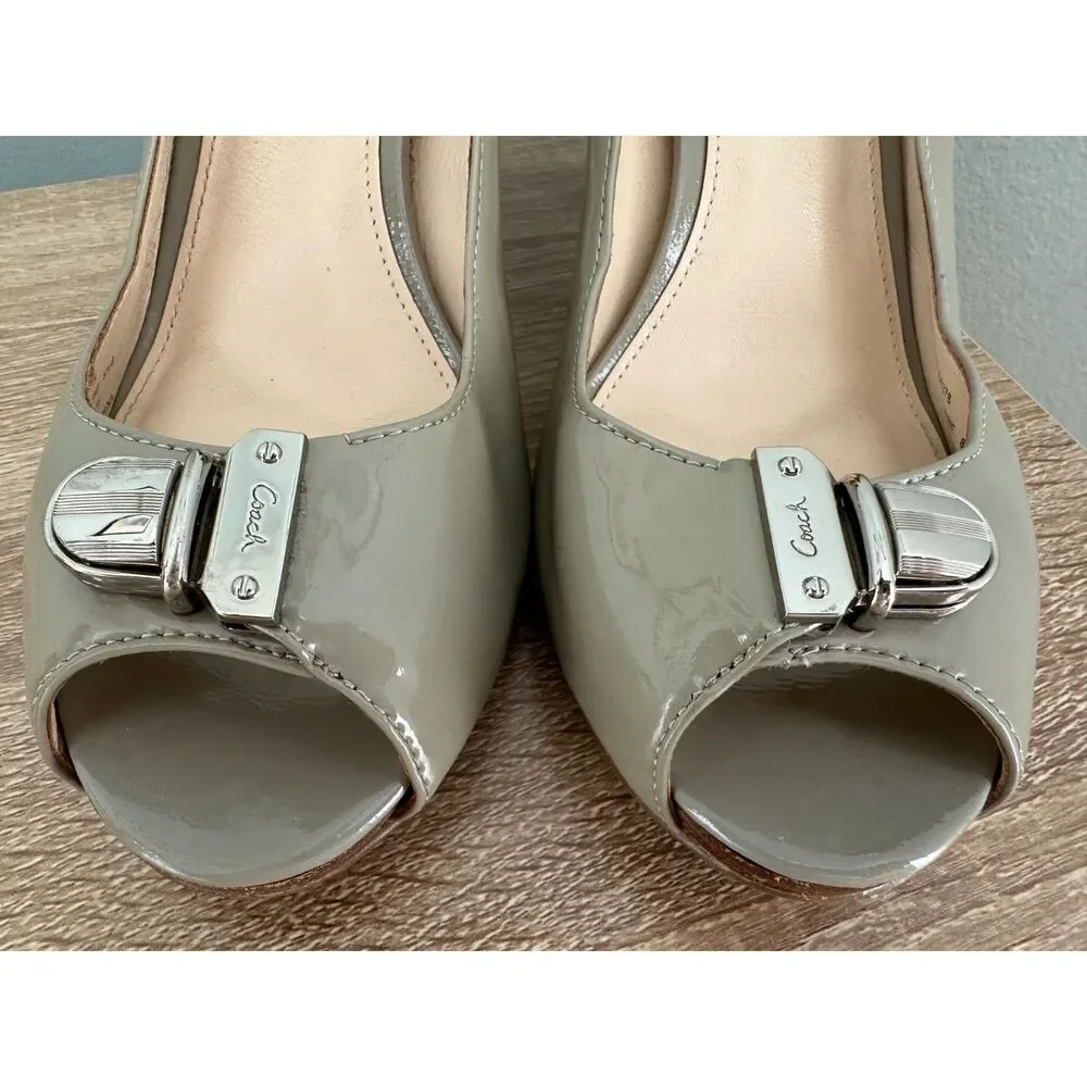COACH Helaine Peep-toe Pumps Patent Leather Classic Buckle Accent Shoes size 8.5
